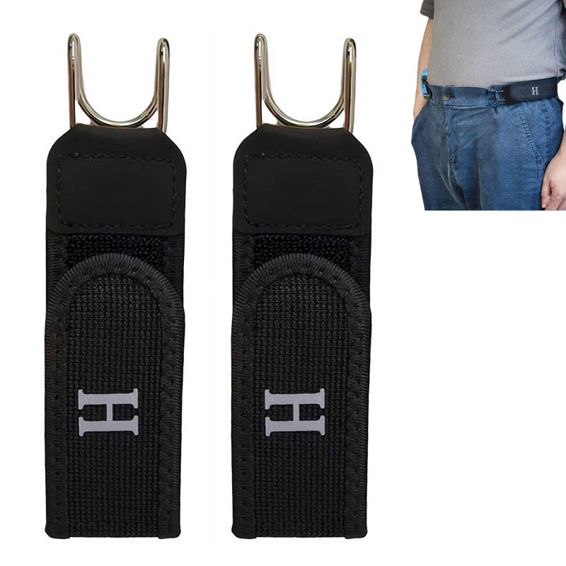 Tactical Metal Hook Elastic Belts - Buckleless Belt Men, adjustable Side Tactical Belts,buckle-less Belt Hooks (Black) (2pcs) - Image 1